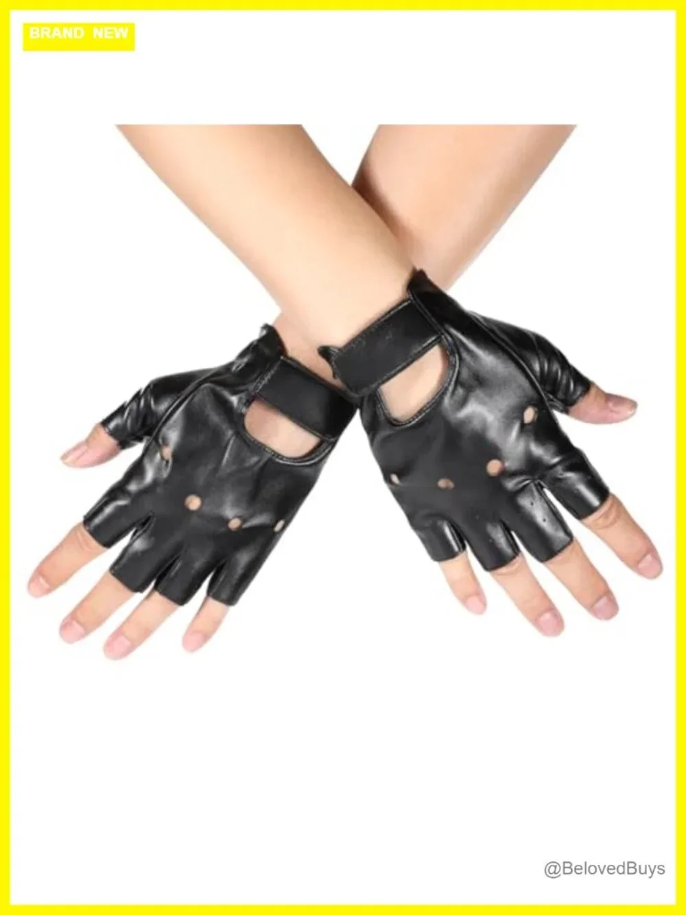 Fingerless Faux Leather Gloves with Rivets Punk Gothic Half Finger